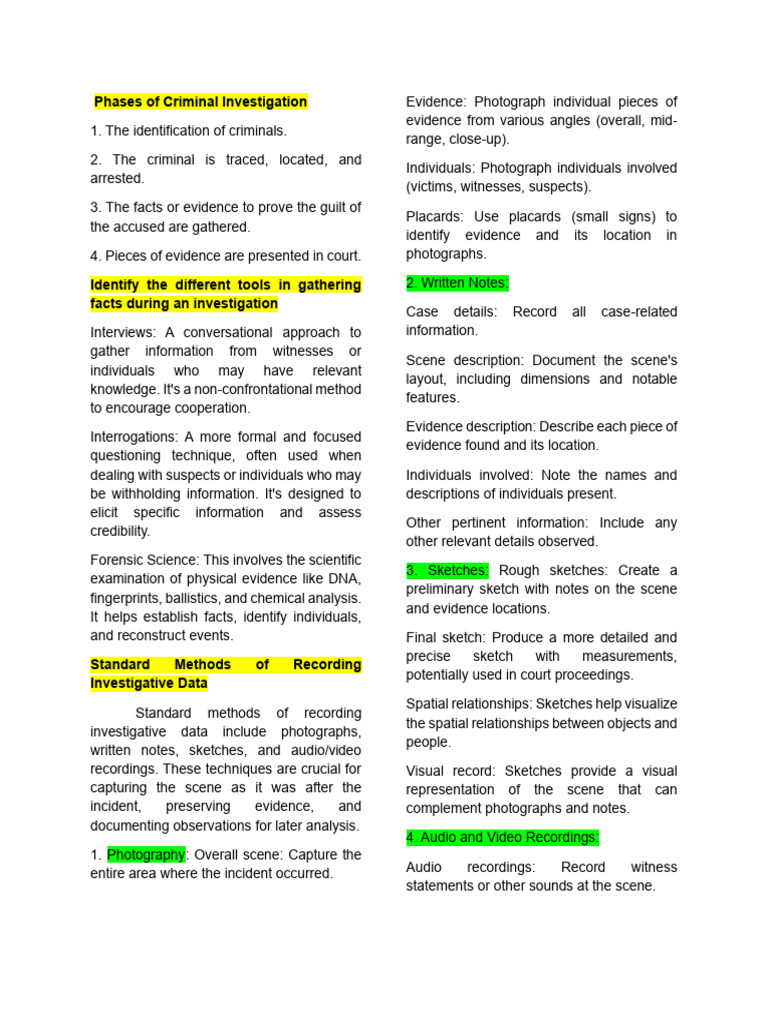 Phases of Criminal Investigation Explained | PDF