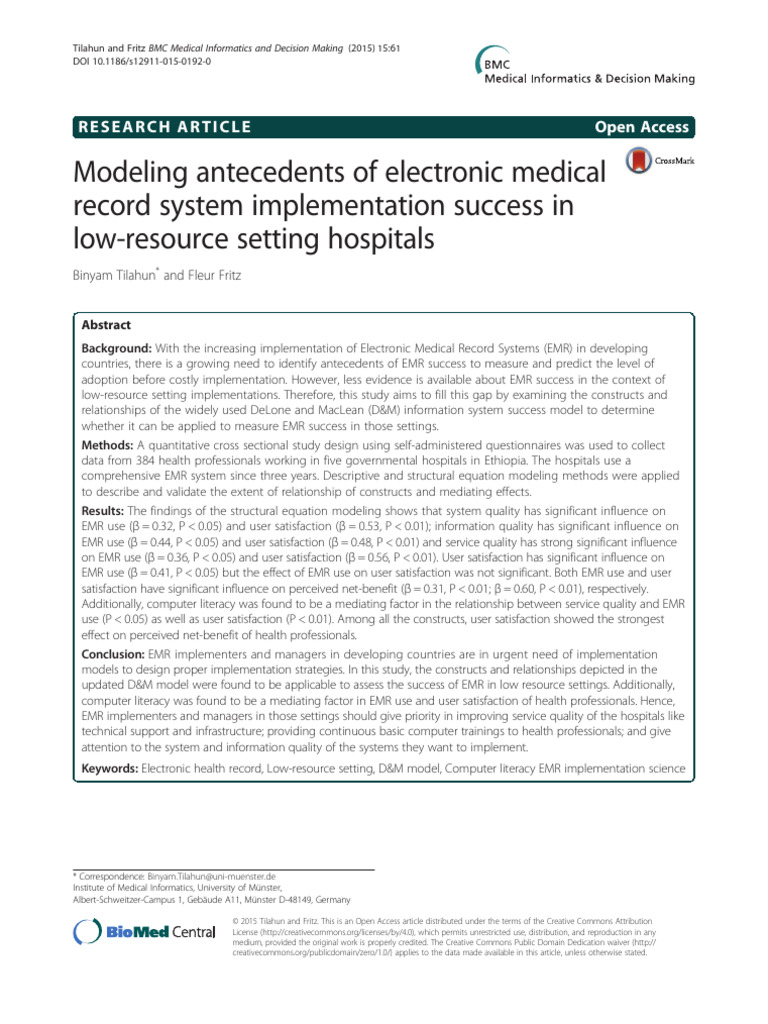 EMR Success Factors in Low-Resource Settings | PDF | Electronic Health ...