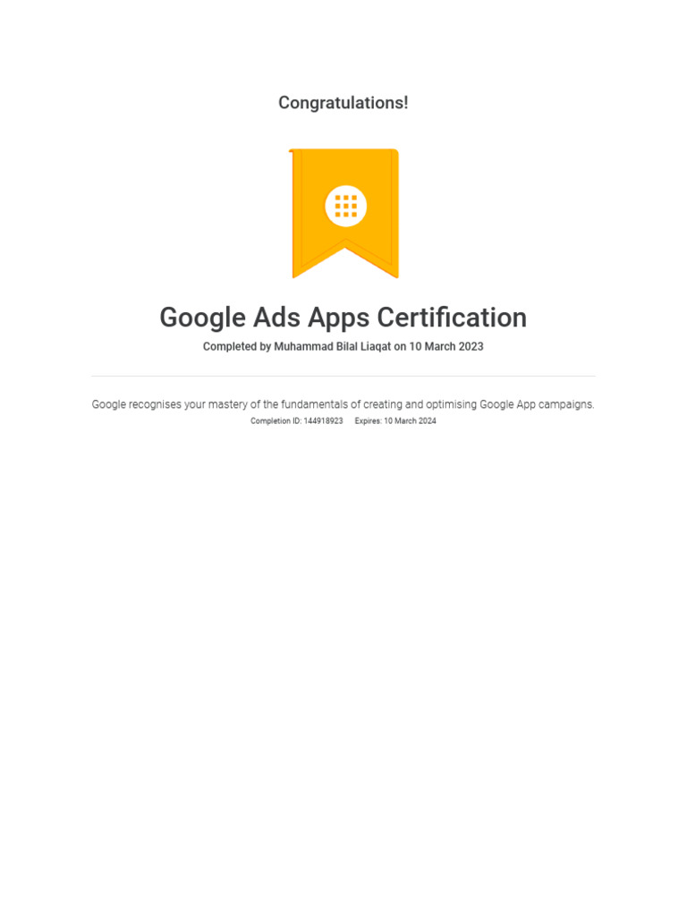 Google Ads Apps Certification - Google | PDF