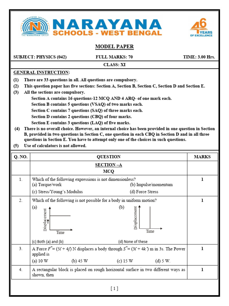 Class XI Physics Model Paper 042 | PDF | Collision | Force