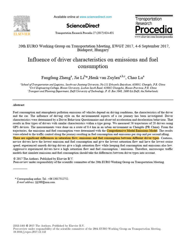 Influence of Driver Characteristics On Emissions and Fuel Consumption ...
