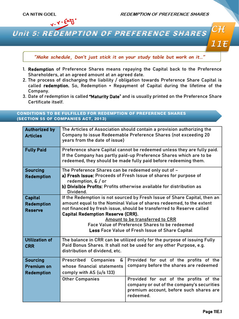 Conditions for Redeeming Preference Shares | PDF | Equity (Finance ...
