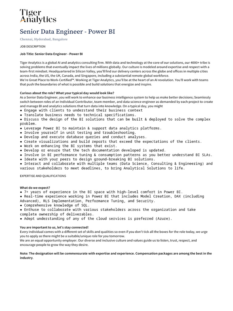 Senior Data Engineer Job - Power BI | PDF | Analytics | Artificial ...