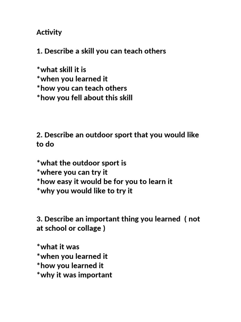Skills and Activities Reflection Guide | PDF