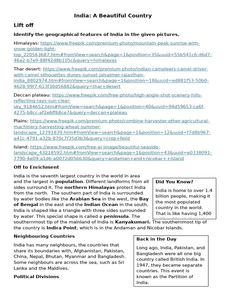 India: Geography and Diversity for Class 3 | PDF | Earth Sciences ...