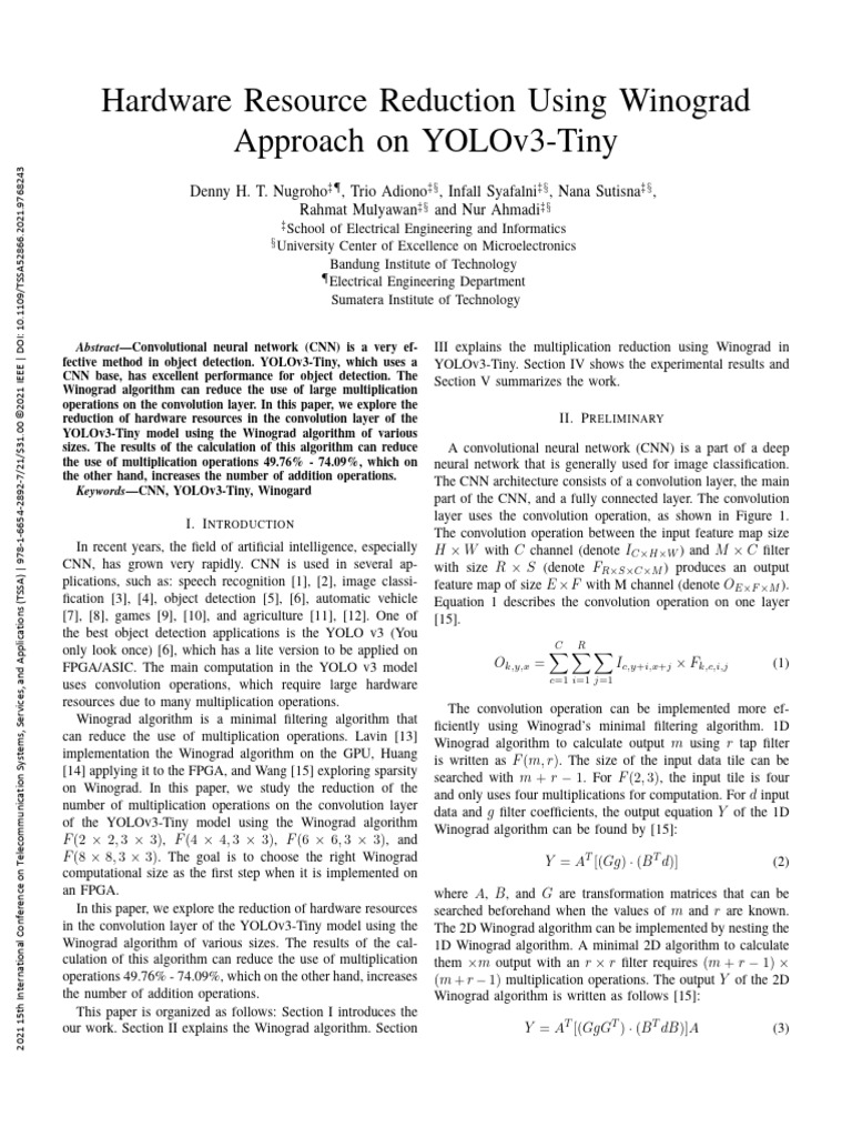Hardware Resource Reduction Using Winograd Approach On YOLOv3-Tiny ...