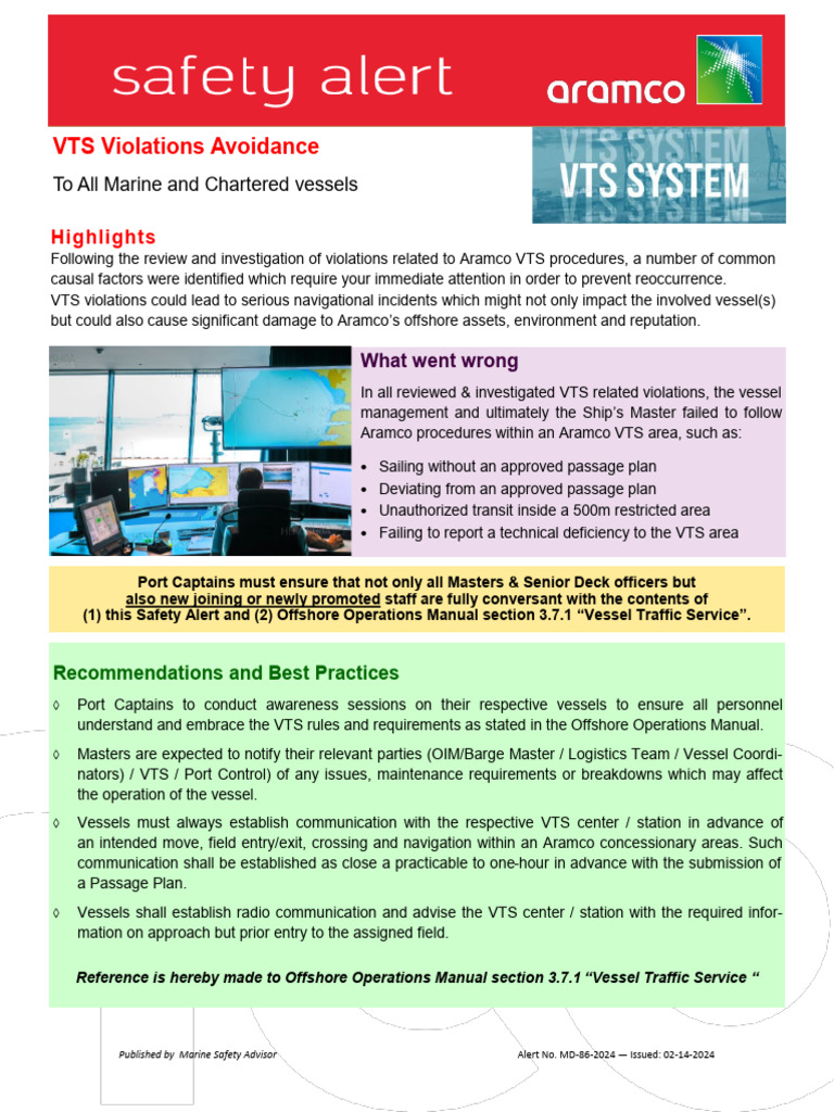 Marine Safety Alert - Publication 86-24 'VTS Violations Avoidance ...