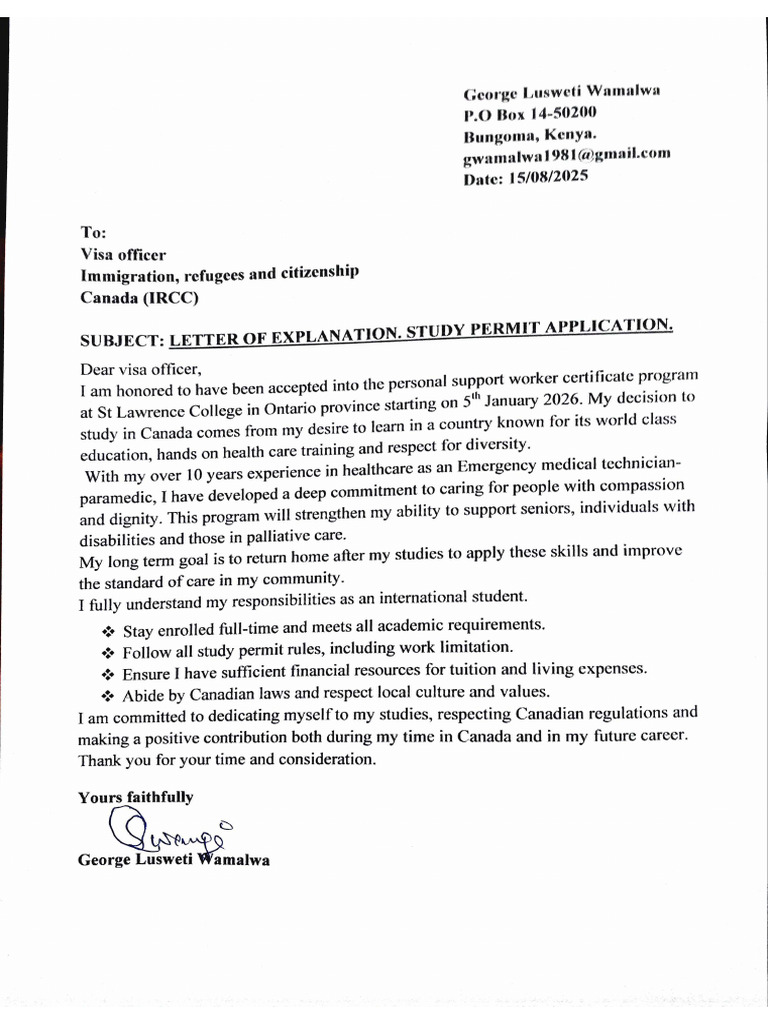 Study Permit Letter | PDF