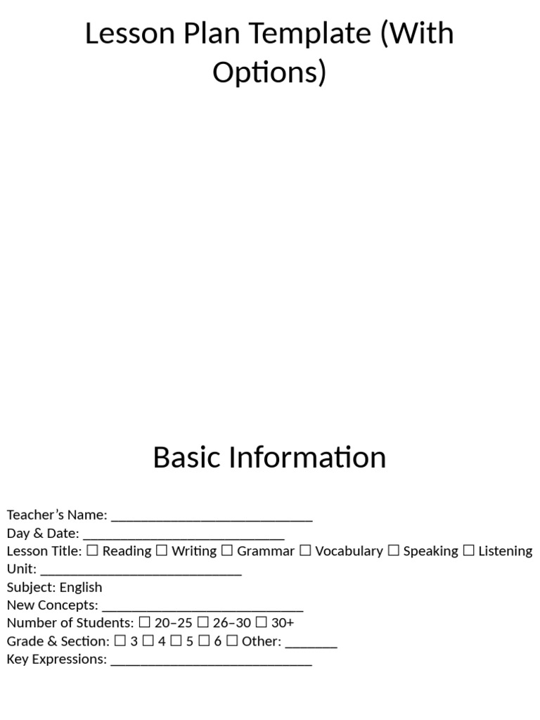 English Lesson Plan Template | PDF