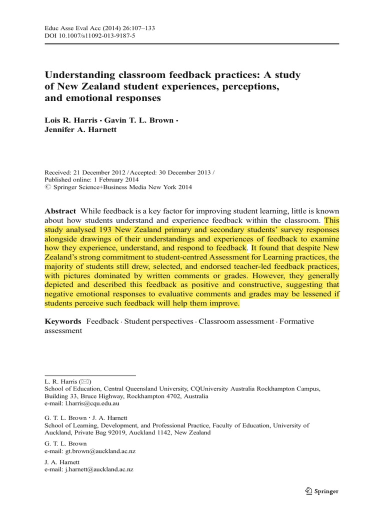 New Zealand Students' Feedback Experiences | PDF | Educational ...