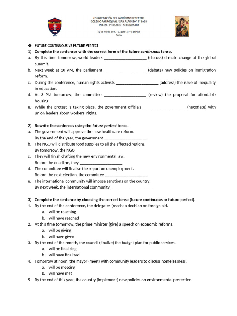 Future Continuous vs Perfect Tense Guide | PDF
