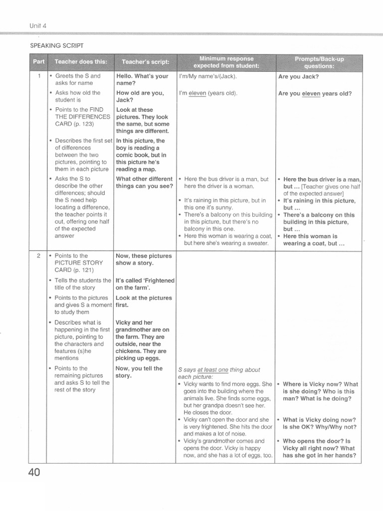 Skills Builder Movers 1 Speaking Frame U4 | PDF