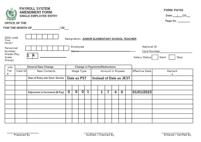 FO 2 Payroll Amendment Form | PDF