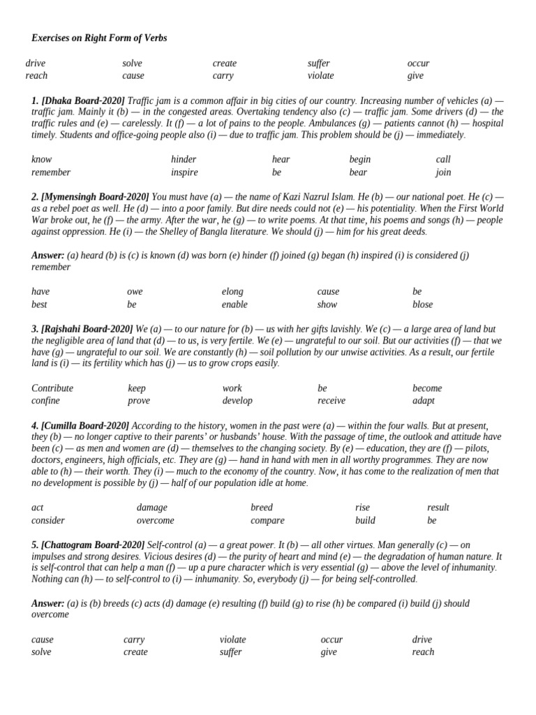 Exercises on Verb Forms and Usage | PDF | Traffic Congestion | Traffic