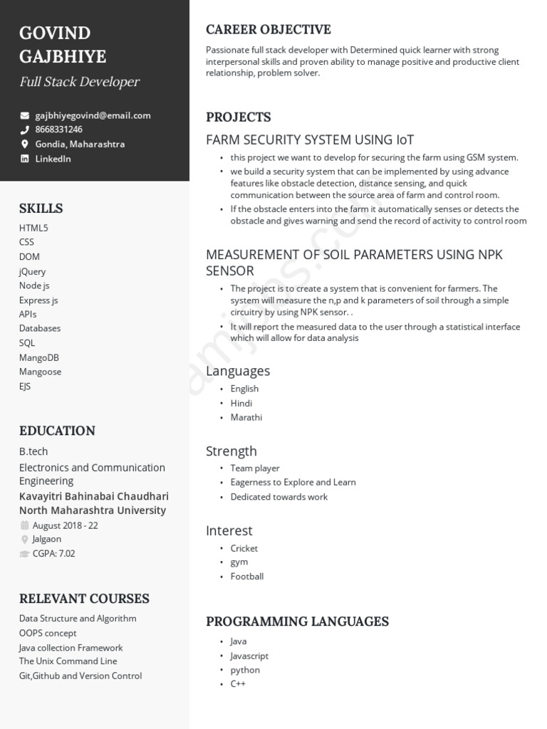 Full Stack Developer Profile: Govind Gajbhiye | PDF | Document Object ...