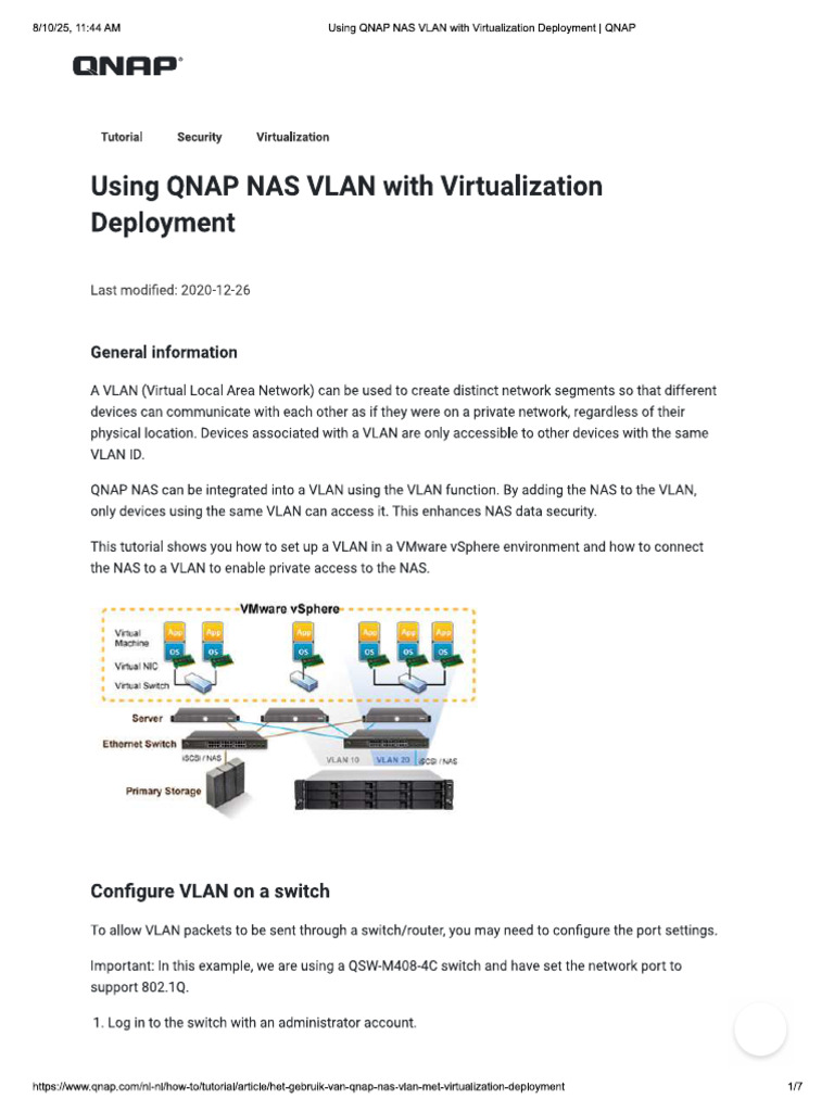 Using QNAP NAS VLAN With Virtualization Deployment | PDF