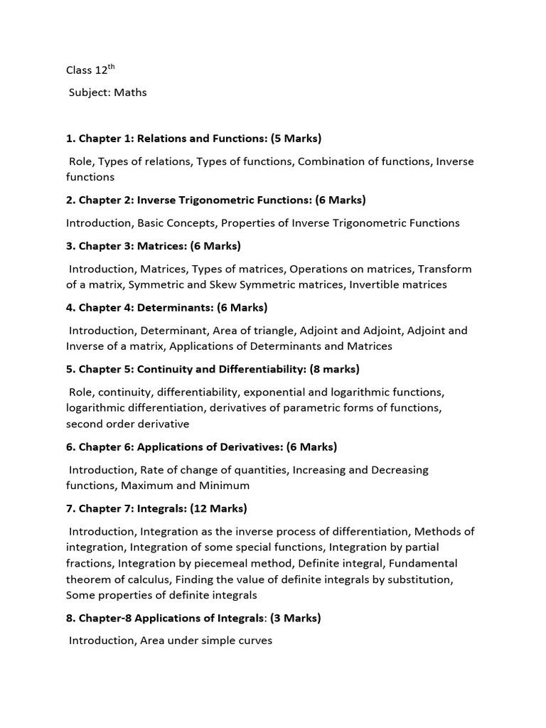 Class 12 Maths Chapter Overview | PDF