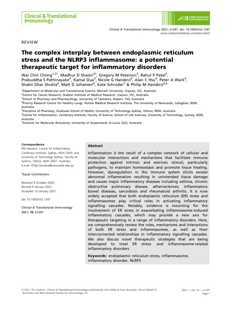 ERS and NLRP3 Inflammasome at Different Diseases | PDF | Immune System ...