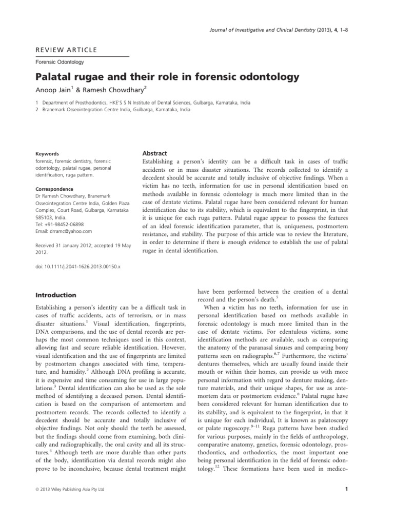 Palatal Rugae and Their Role in Forensic Odontology | PDF