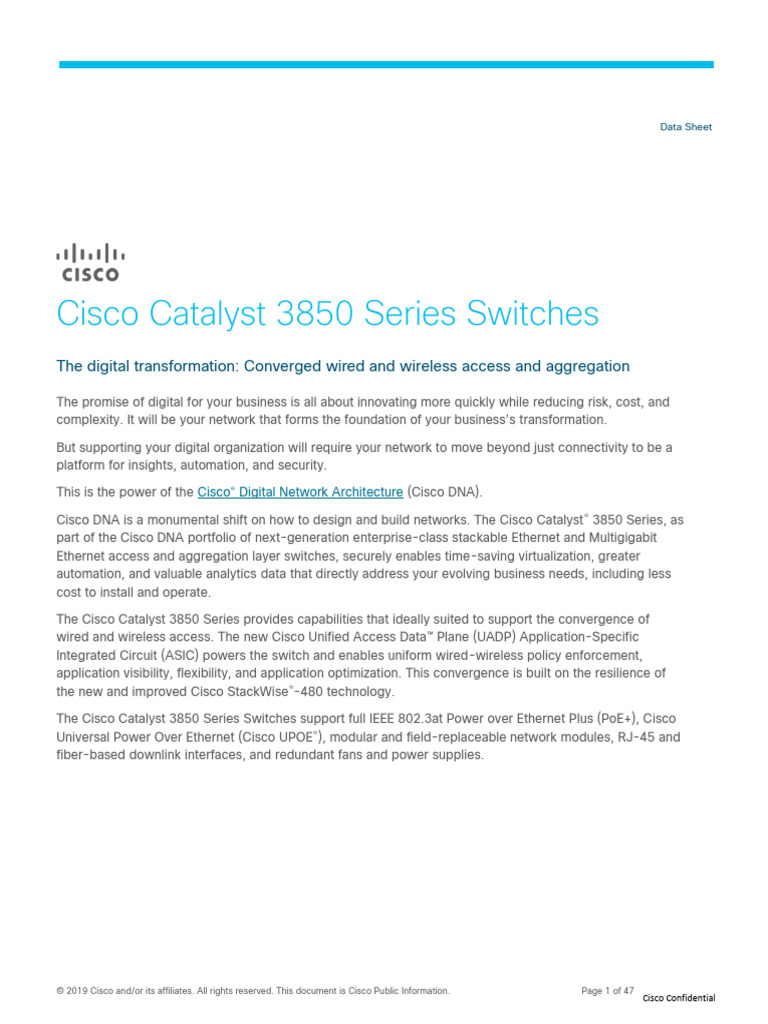 Cisco Catalyst 3850 Series Overview | PDF | Network Switch | Computer ...