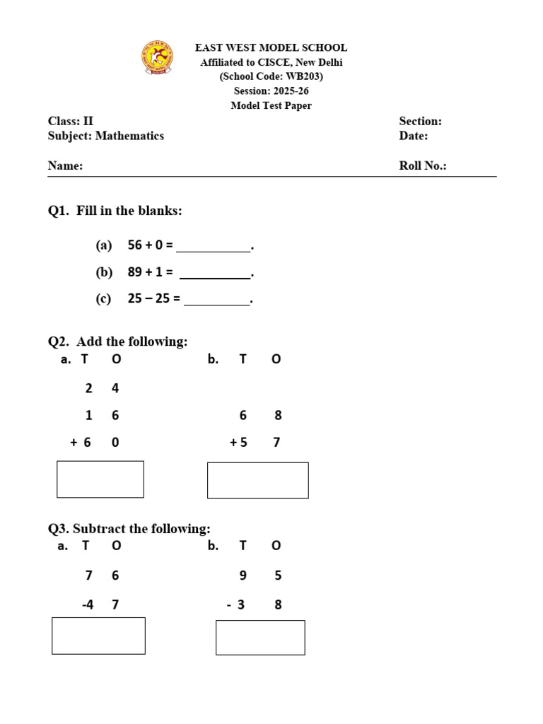 Class 2 Model Question Paper | PDF