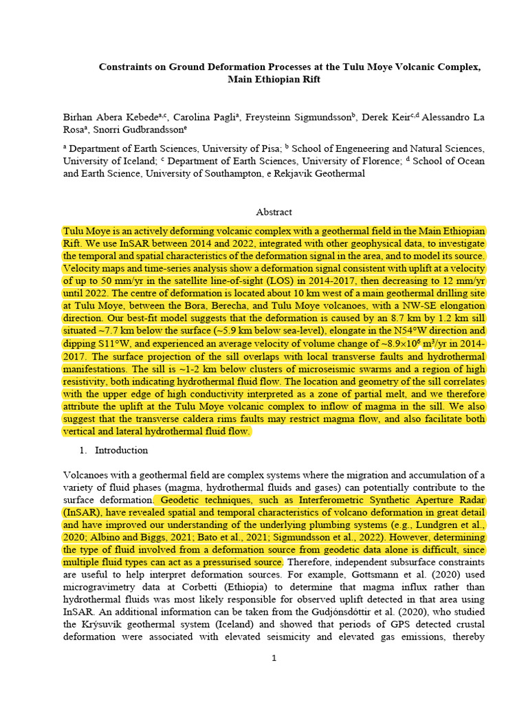 Constraints On Ground Deformation Processes at The Tulu Moye Volcanic ...