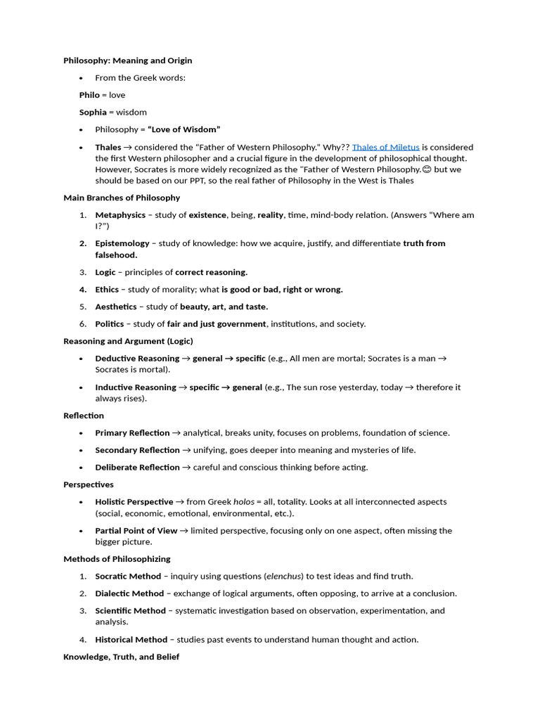 Philosophy Reviewer | PDF | Reason | Truth