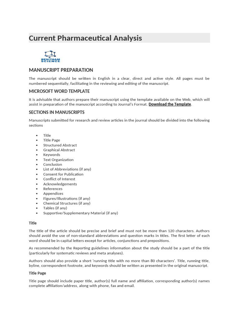 Manuscript Preparation for Pharma Journals | PDF | Citation
