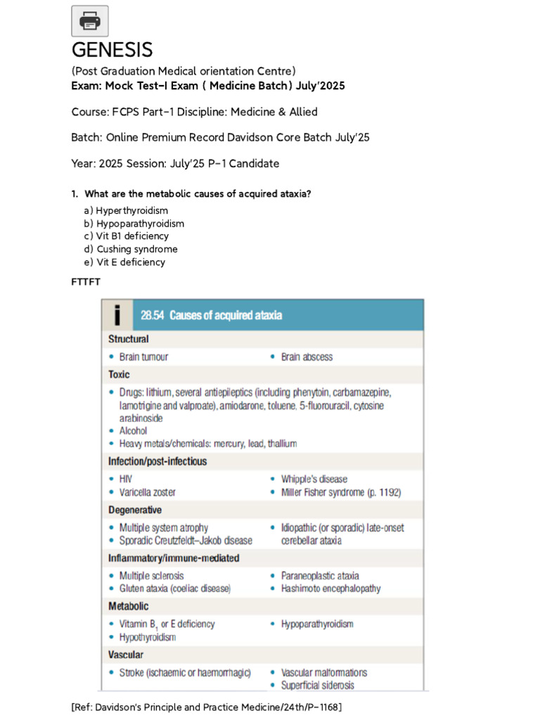 FCPS Part-1 Medicine Mock Test July 2025 | PDF | Medical Specialties ...