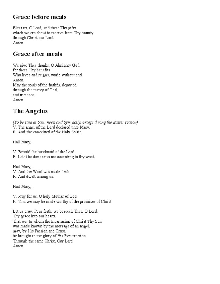 Catholic Prayers: Grace and Angelus | PDF