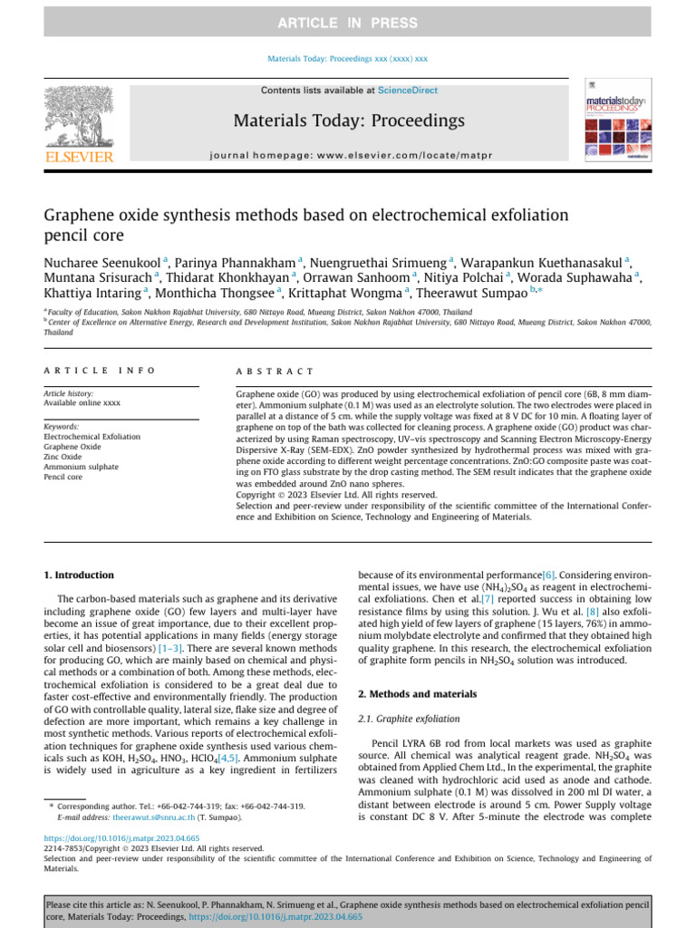 Electrochemical Synthesis of Graphene Oxide | PDF | Graphene | Zinc Oxide