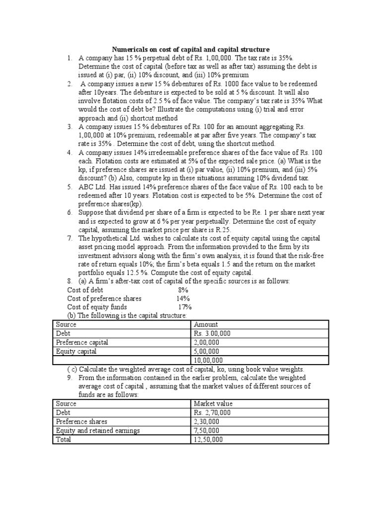 Cost of Capital and Structure Calculations | PDF | Cost Of Capital ...