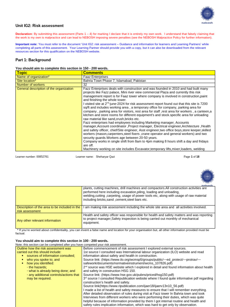 Risk Assessment Report Completed (Shari) | PDF | Occupational Safety ...
