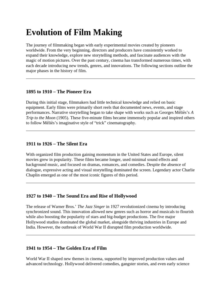 Evolution of Filmmaking Through Eras | PDF | Cinema Of The United ...