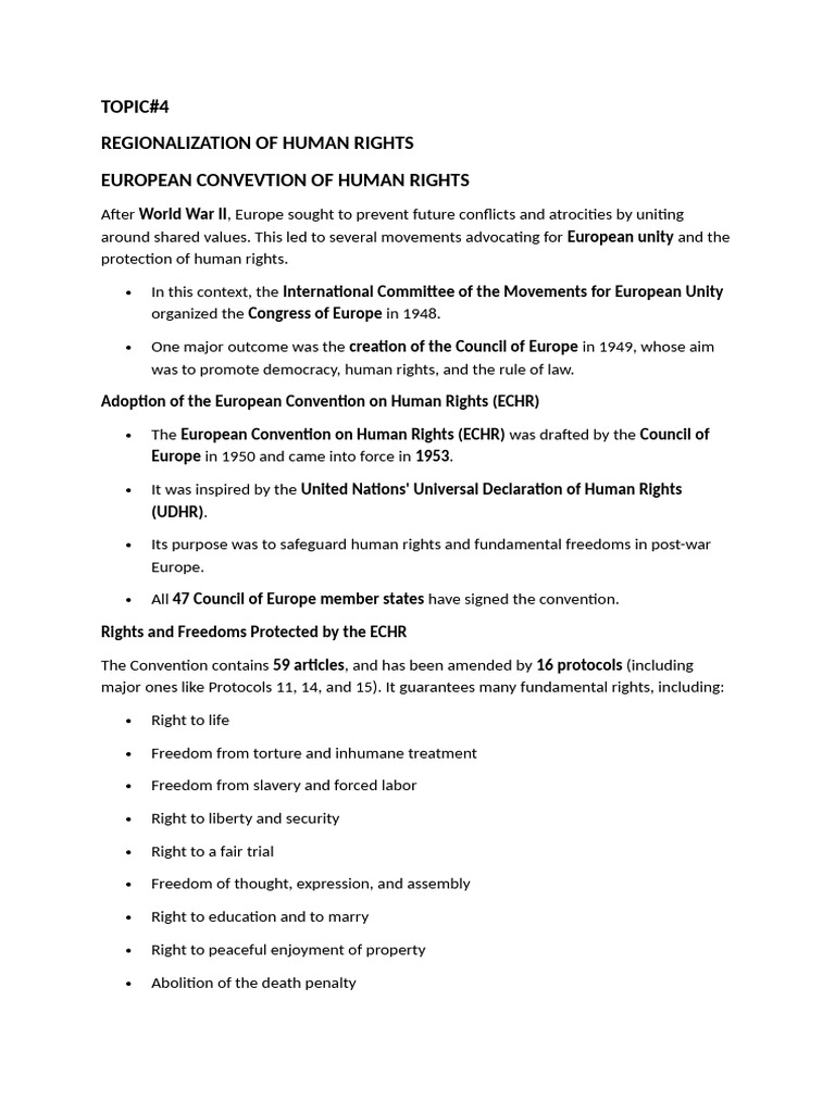 European Convention on Human Rights Overview | PDF | European ...