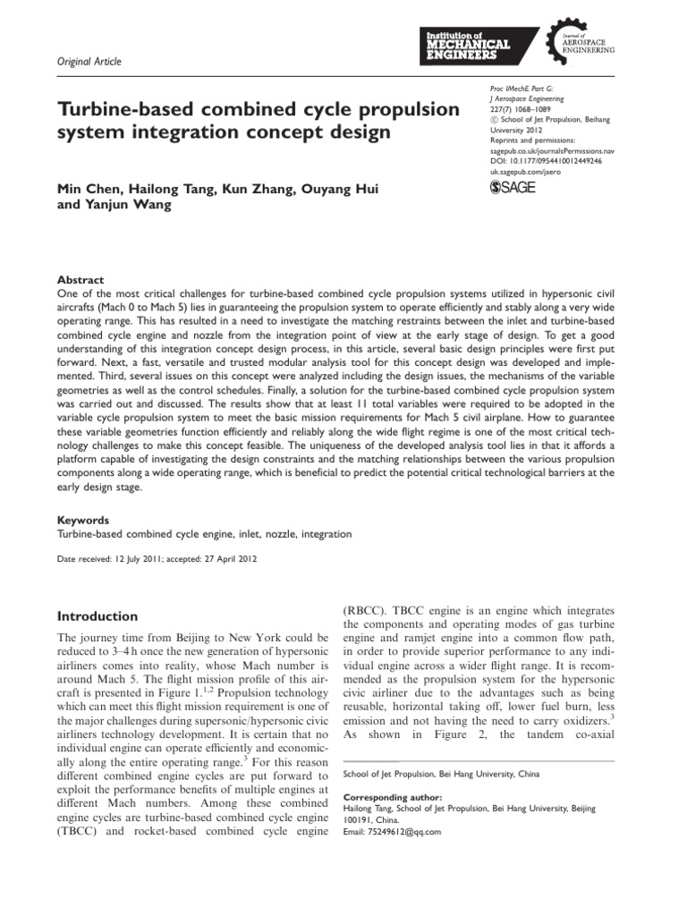 Hypersonic Turbine-Based Propulsion Design | PDF | Hypersonic Speed ...