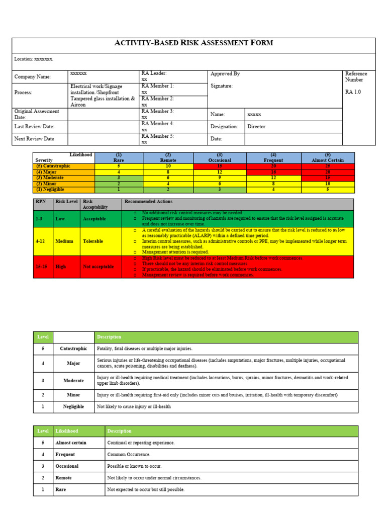 Activity-Based Risk Assessment Template | PDF | Personal Protective ...