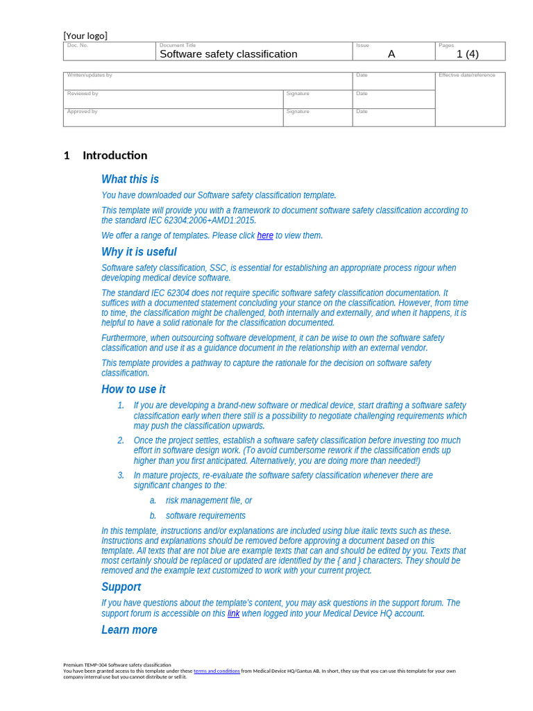 Software Safety Classification Template | PDF | Risk | Risk Management