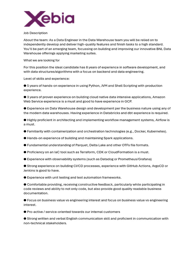Senior Data Engineer Job Overview | PDF