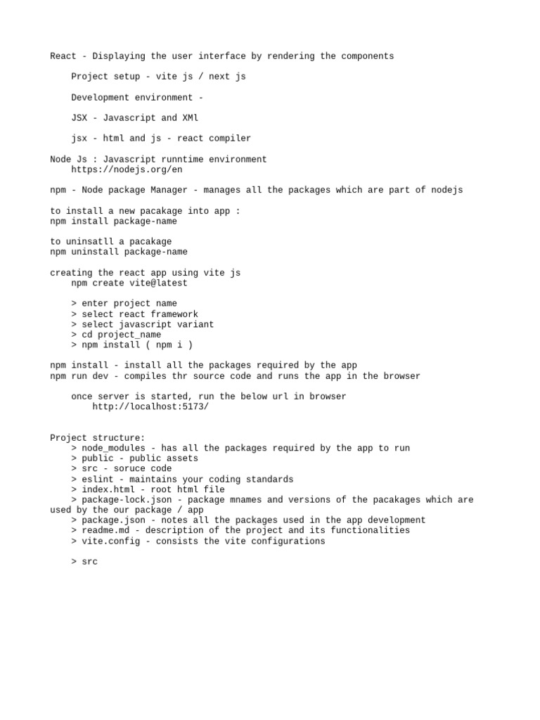 React App Setup with Vite and Node.js | PDF