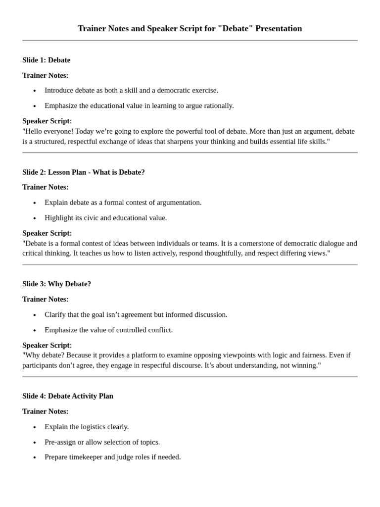 Trainer Notes for Debate Presentation | PDF | Thought | Critical Thinking