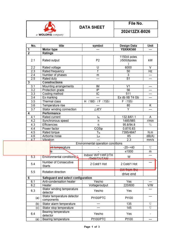 YBXKK560 Motor Specifications Data Sheet | PDF | Electric Motor | Power ...