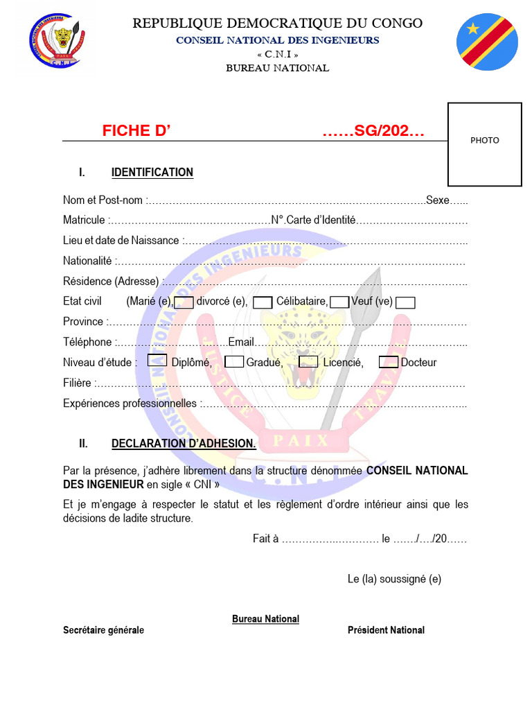 Fiche d'Identification CNI RDC | PDF