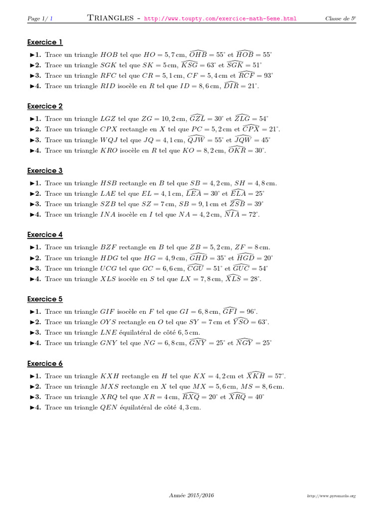 Exercices de tracé de triangles 5e | PDF | Géométrie euclidienne ...