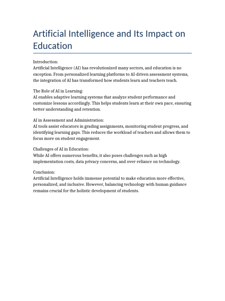 AI's Transformative Role in Education | PDF