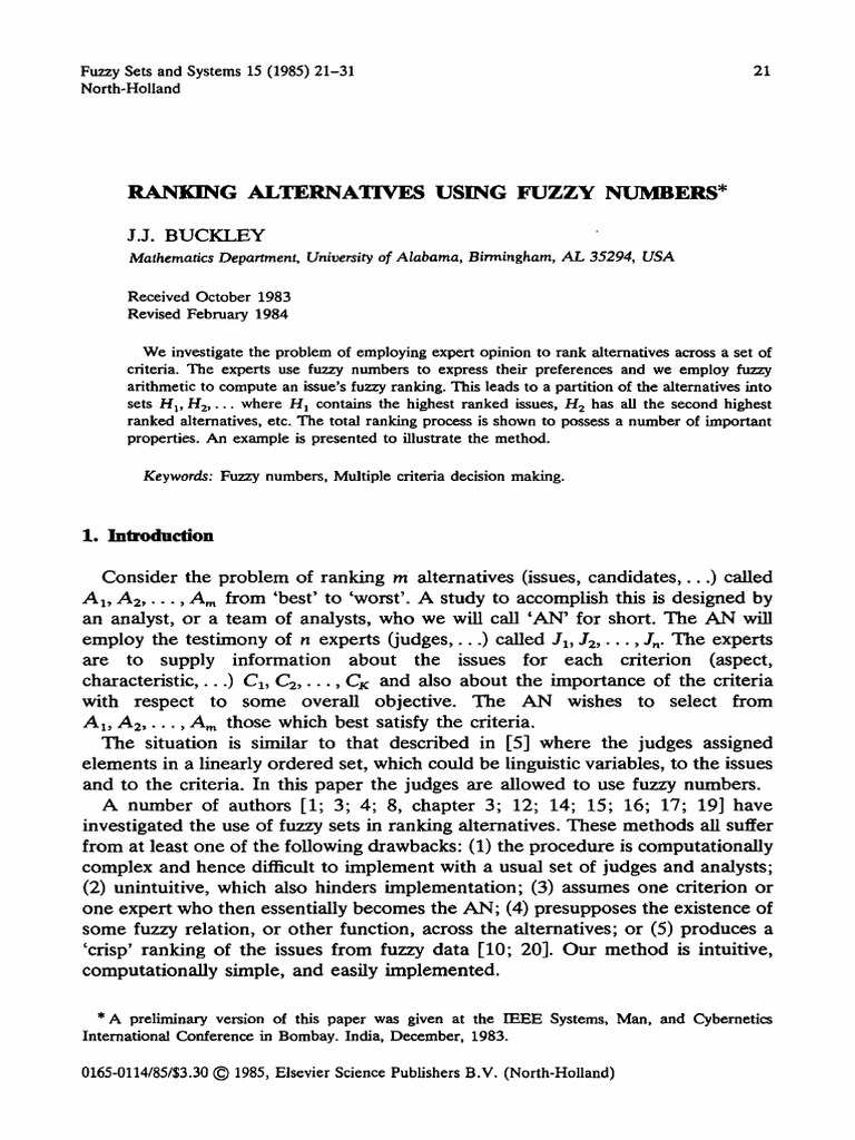 Fuzzy Ranking of Alternatives Analysis | PDF | Mathematics | Methodology