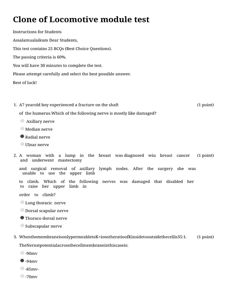 Locomotive Module Test Instructions | PDF | Musculoskeletal System ...
