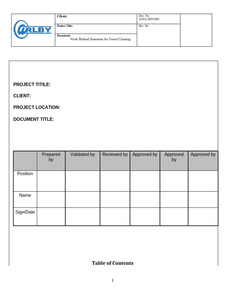 Vessel Cleaning Work Method Statement | PDF | Welding | Construction