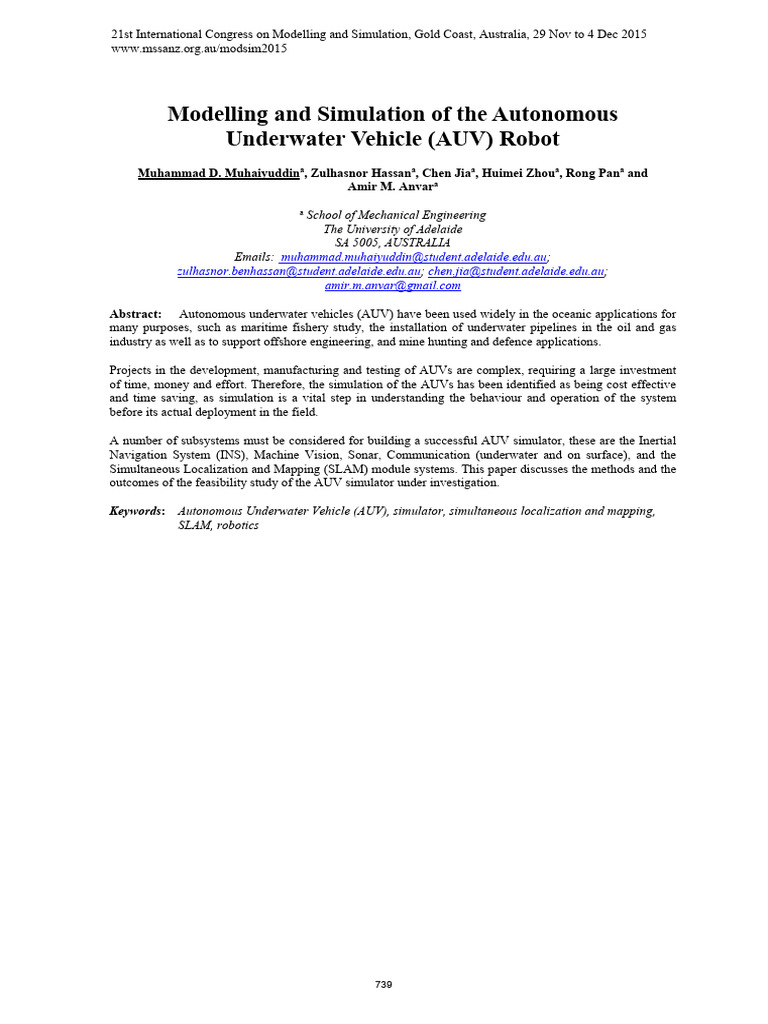 AUV Robot Simulation and Modelling Techniques | PDF | Computer Vision ...