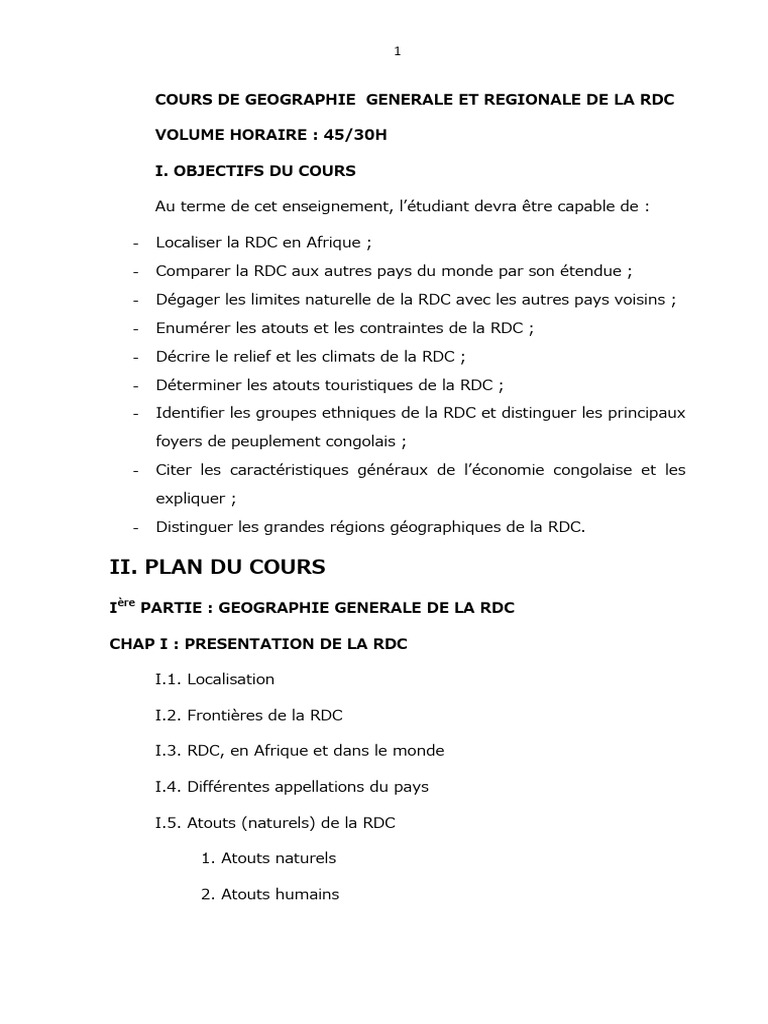 Géographie de la RDC : Atouts et Relief | PDF | République démocratique ...